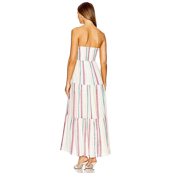 Lspace Alessandra Strapless Dress Striped Twist Front Sm Pink Blue Silver Cream - Picture 4 of 10